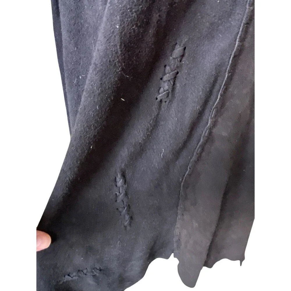 Vintage ERDA Deerskin Suede Midi Skirt Black Artisan Western Hippie Festival 70s
